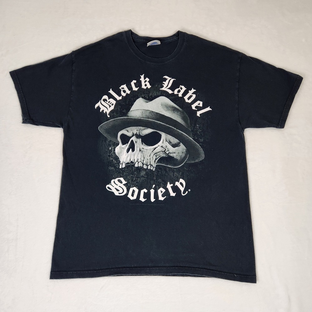 Vintage 2007 Black Label Society Skull Fedora Band T-Shirt Black Large BLS SDMF